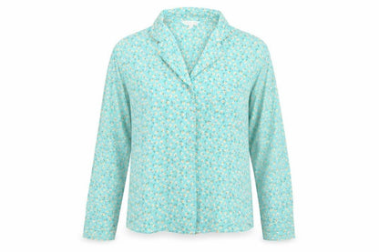 Marks and Spencer Womens Blue Floral Viscose Top Pyjama Top Size 6 Button