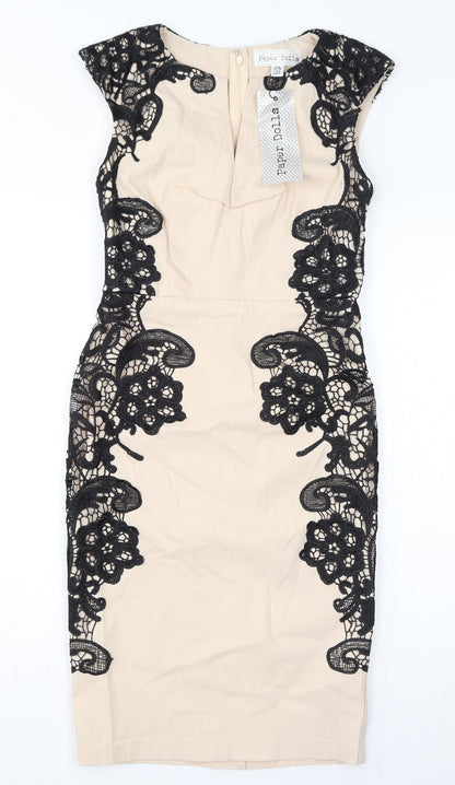 Paper Dolls Womens Ivory Viscose Pencil Dress Size 8 V-Neck Zip - Lace Detail