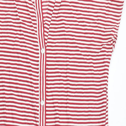 Zara Womens Red Striped Viscose T-Shirt Dress Size S V-Neck Button