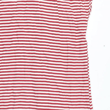 Zara Womens Red Striped Viscose T-Shirt Dress Size S V-Neck Button