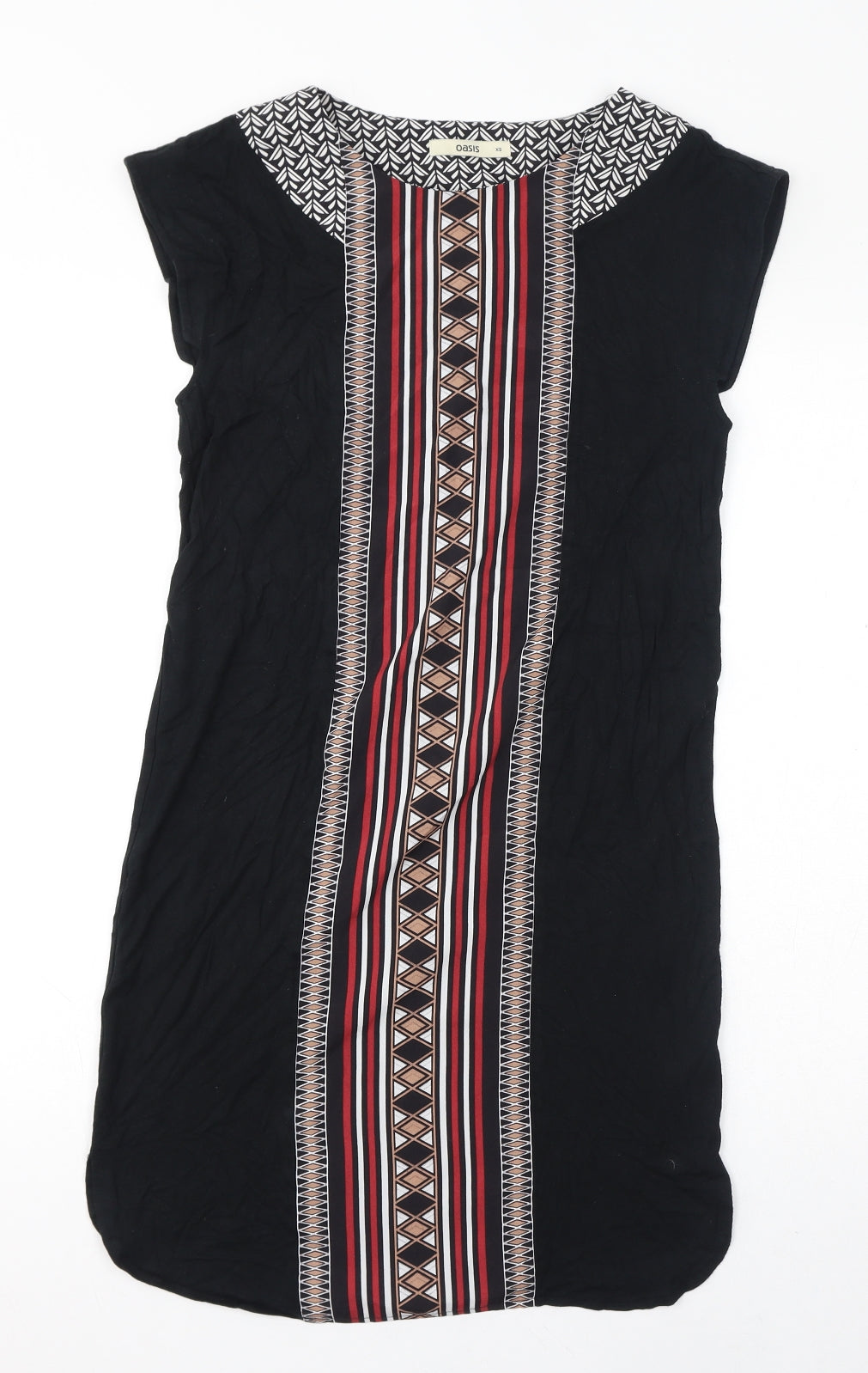 Oasis Womens Black Geometric Viscose T-Shirt Dress Size XS Round Neck Pullover
