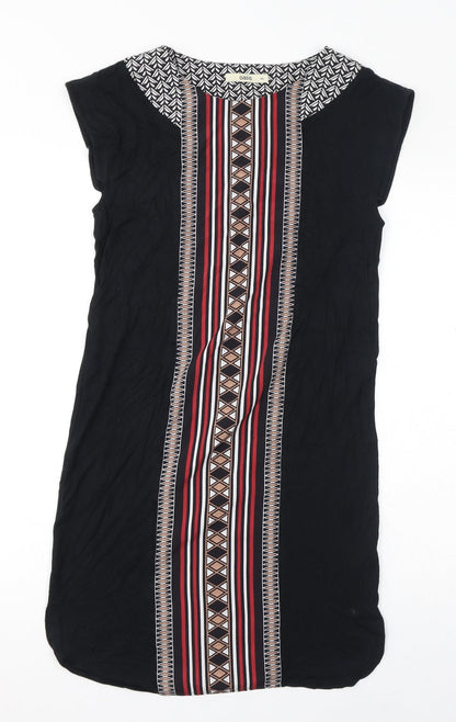 Oasis Womens Black Geometric Viscose T-Shirt Dress Size XS Round Neck Pullover