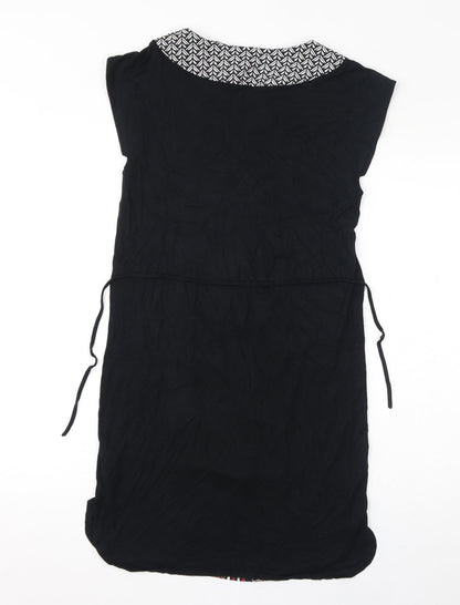 Oasis Womens Black Geometric Viscose T-Shirt Dress Size XS Round Neck Pullover
