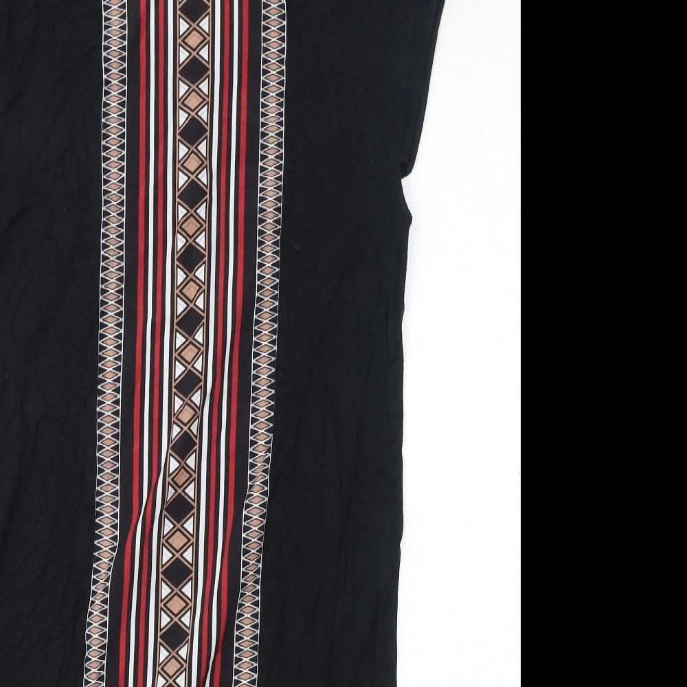 Oasis Womens Black Geometric Viscose T-Shirt Dress Size XS Round Neck Pullover