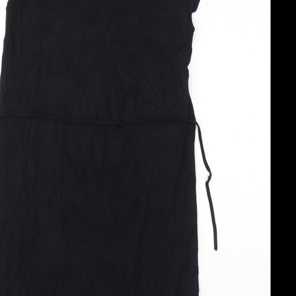 Oasis Womens Black Geometric Viscose T-Shirt Dress Size XS Round Neck Pullover