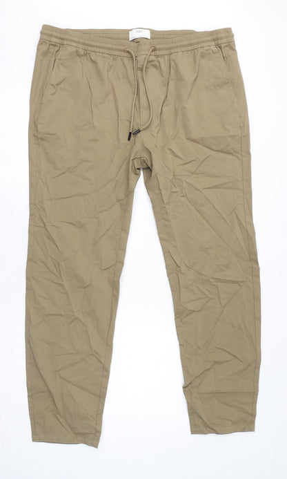 Marks and Spencer Mens Brown Cotton Jogger Trousers Size 2XL L32 in Regular Drawstring