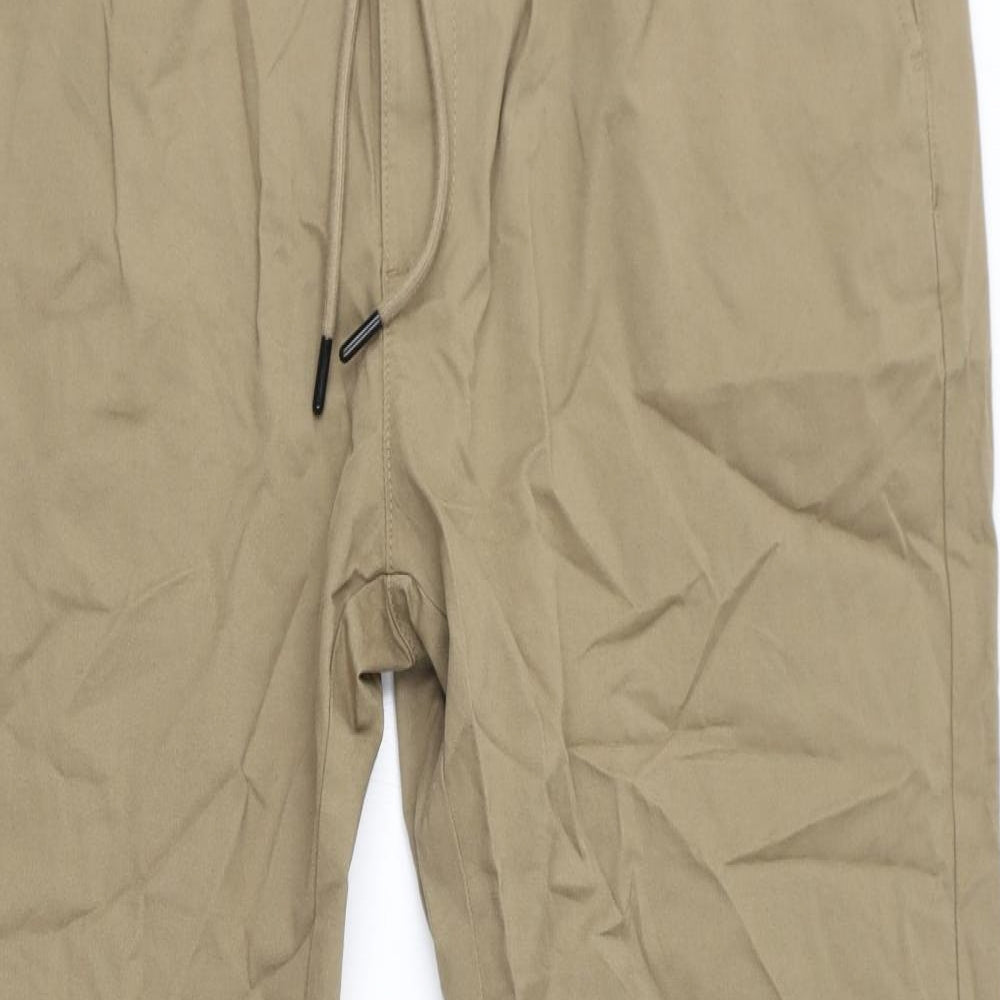 Marks and Spencer Mens Brown Cotton Jogger Trousers Size 2XL L32 in Regular Drawstring