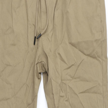 Marks and Spencer Mens Brown Cotton Jogger Trousers Size 2XL L32 in Regular Drawstring