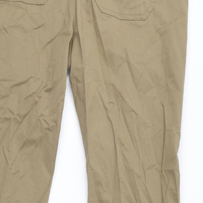 Marks and Spencer Mens Brown Cotton Jogger Trousers Size 2XL L32 in Regular Drawstring