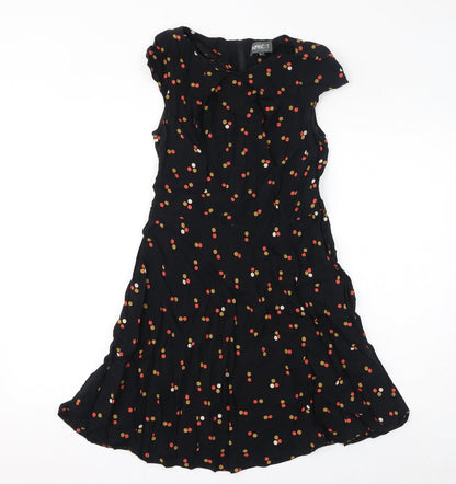 Apricot Womens Black Polka Dot Viscose Mini Size M Round Neck Zip