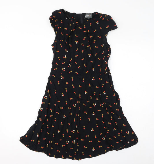 Apricot Womens Black Polka Dot Viscose Mini Size M Round Neck Zip