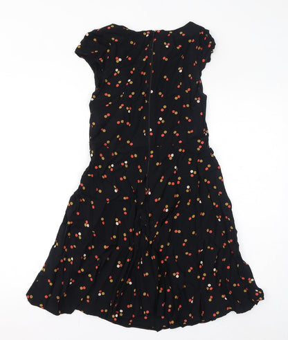 Apricot Womens Black Polka Dot Viscose Mini Size M Round Neck Zip