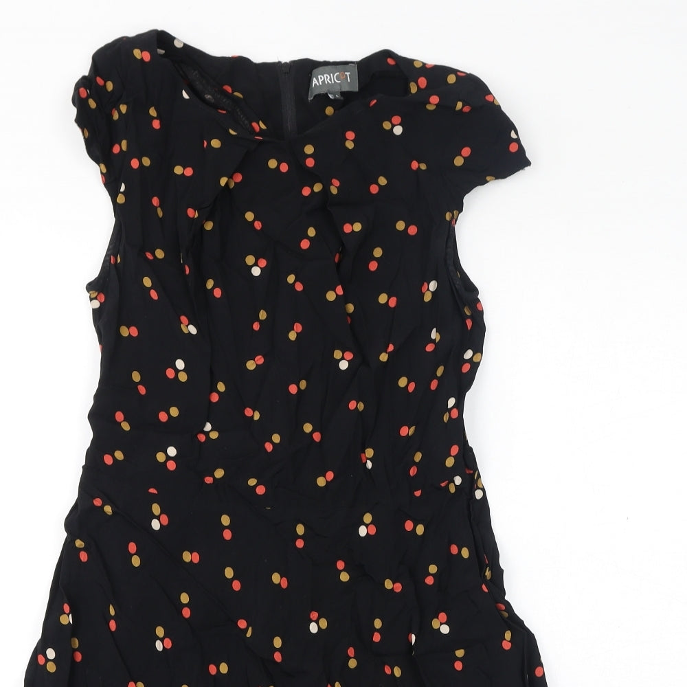 Apricot Womens Black Polka Dot Viscose Mini Size M Round Neck Zip