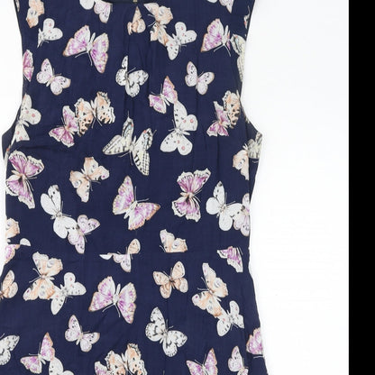 Oasis Womens Blue Geometric Viscose Tank Dress Size 12 Round Neck Zip - Butterflies
