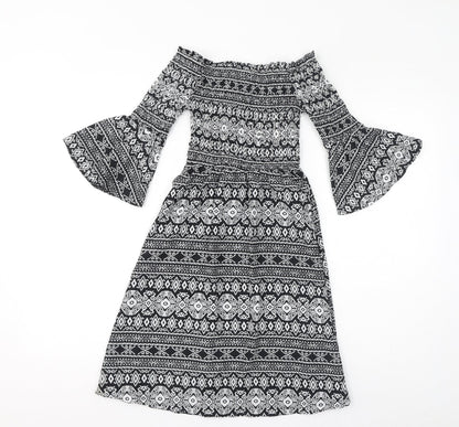 Cameo Rose Womens Black Geometric Polyester Fit & Flare Size 8 Off the Shoulder Pullover