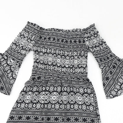 Cameo Rose Womens Black Geometric Polyester Fit & Flare Size 8 Off the Shoulder Pullover