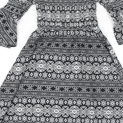 Cameo Rose Womens Black Geometric Polyester Fit & Flare Size 8 Off the Shoulder Pullover