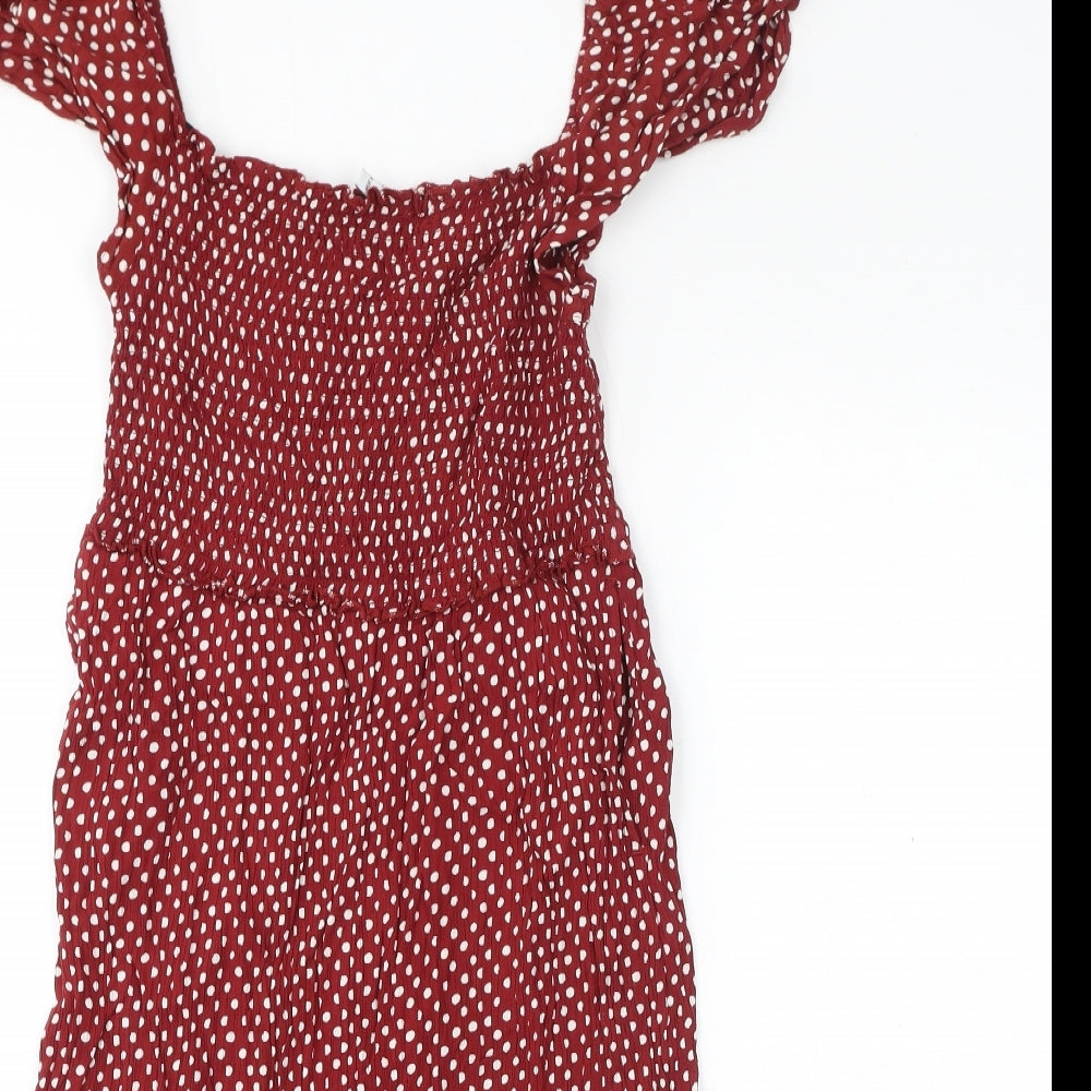 NEXT Womens Red Polka Dot Viscose Mini Size 12 Off the Shoulder Pullover