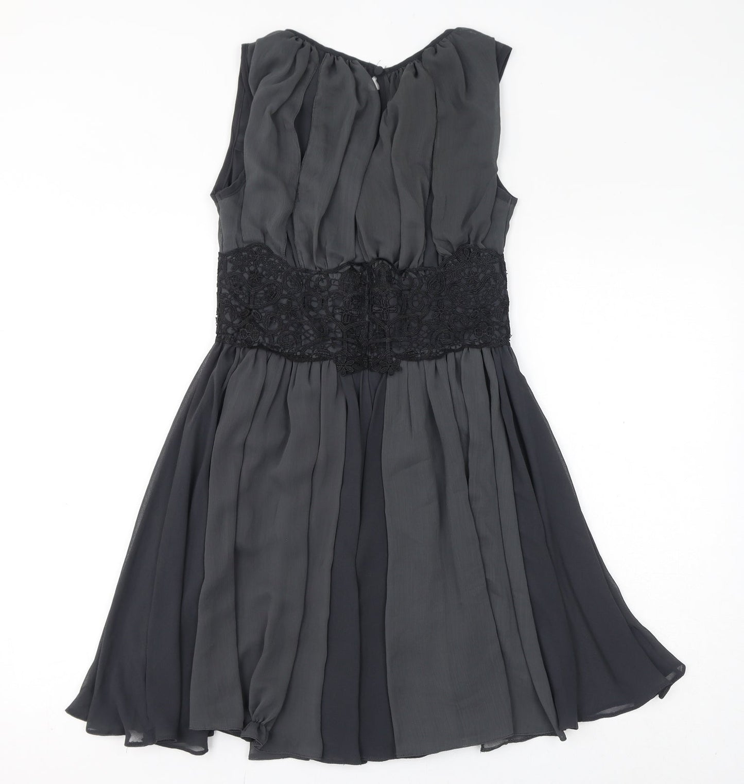 River Island Womens Grey Polyester Fit & Flare Size 10 Round Neck Button - Lace Detail