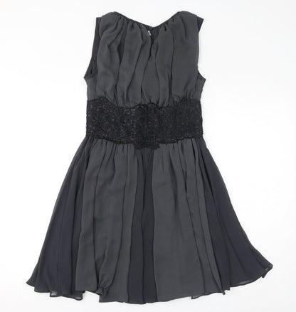 River Island Womens Grey Polyester Fit & Flare Size 10 Round Neck Button - Lace Detail