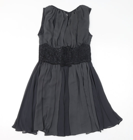 River Island Womens Grey Polyester Fit & Flare Size 10 Round Neck Button - Lace Detail