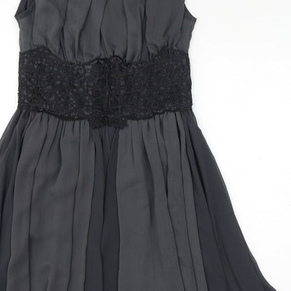 River Island Womens Grey Polyester Fit & Flare Size 10 Round Neck Button - Lace Detail