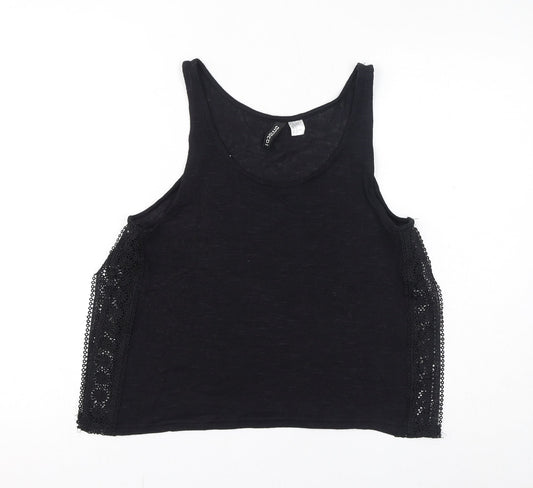 Divided by H&M Womens Black Polyester Basic Tank Size S Scoop Neck - Broderie Anglaise