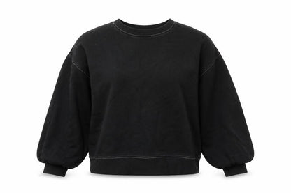 Front view of Missguided women’s black polyester pullover sweatshirt, size UK 8, pullover