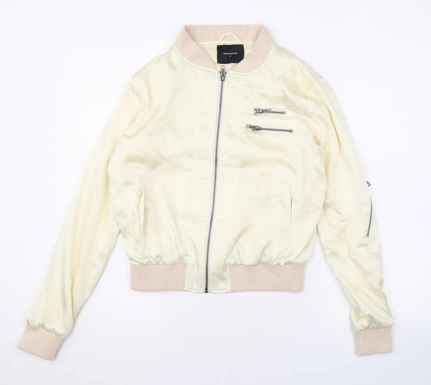 Drop Dead Womens Beige Bomber Jacket Jacket Size 8 Zip