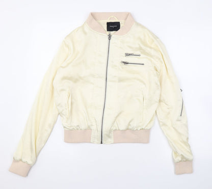 Drop Dead Womens Beige Bomber Jacket Jacket Size 8 Zip