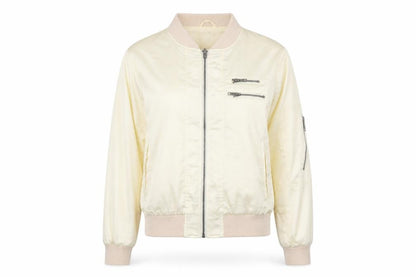 Drop Dead Womens Beige Bomber Jacket Jacket Size 8 Zip