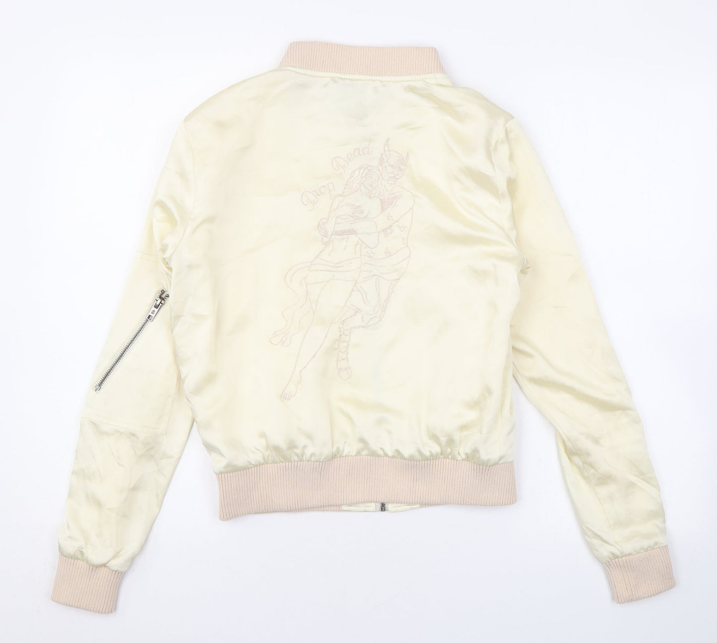 Drop Dead Womens Beige Bomber Jacket Jacket Size 8 Zip
