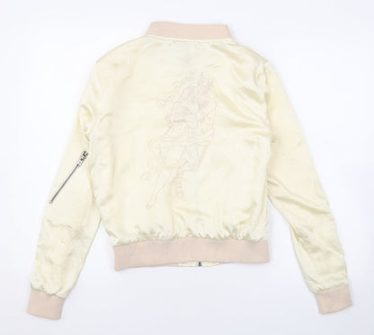 Drop Dead Womens Beige Bomber Jacket Jacket Size 8 Zip