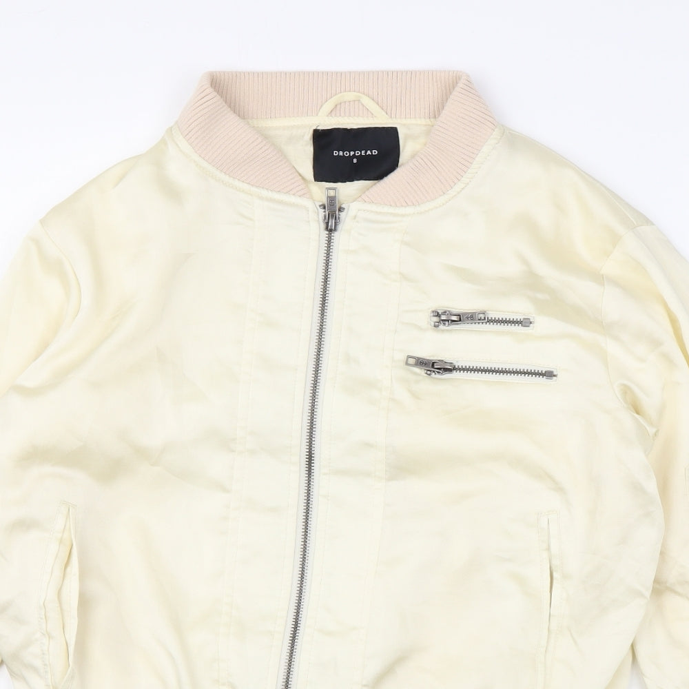 Drop Dead Womens Beige Bomber Jacket Jacket Size 8 Zip