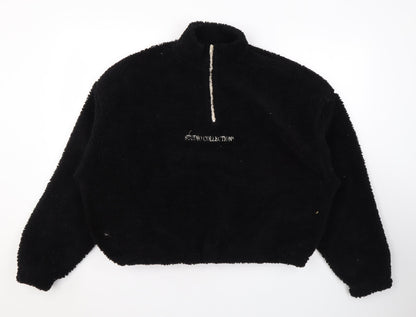 Boohoo Womens Black Overcoat Coat Size L Zip