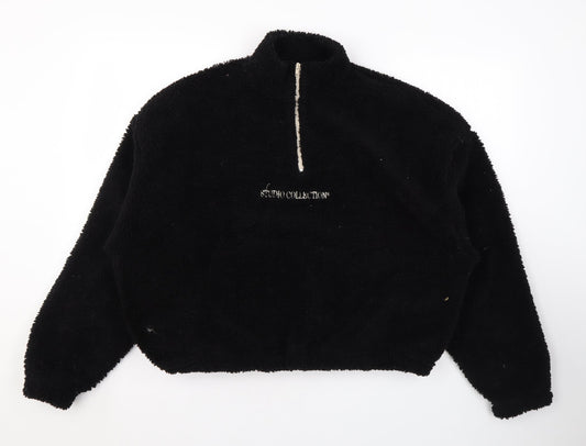 Boohoo Womens Black Overcoat Coat Size L Zip