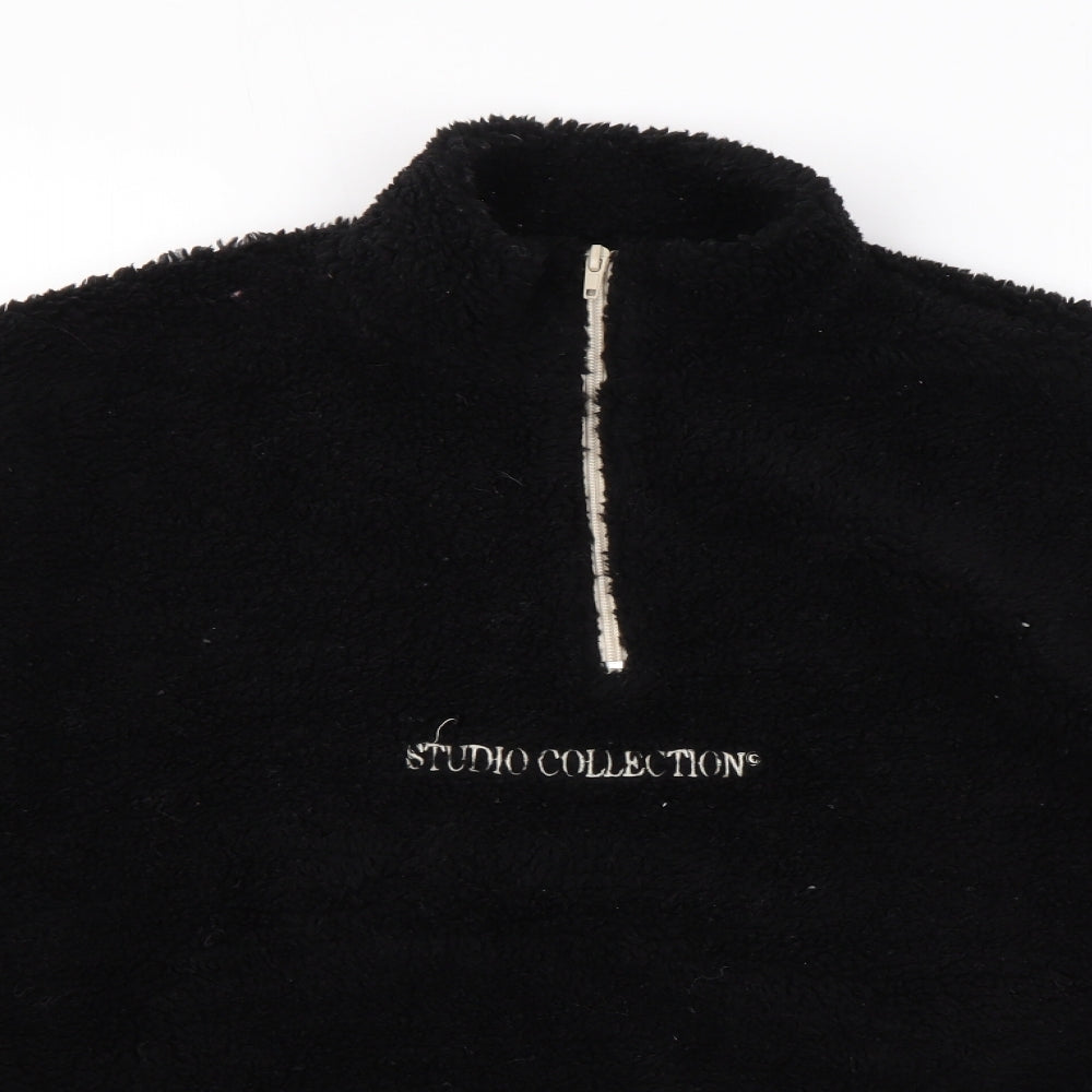 Boohoo Womens Black Overcoat Coat Size L Zip