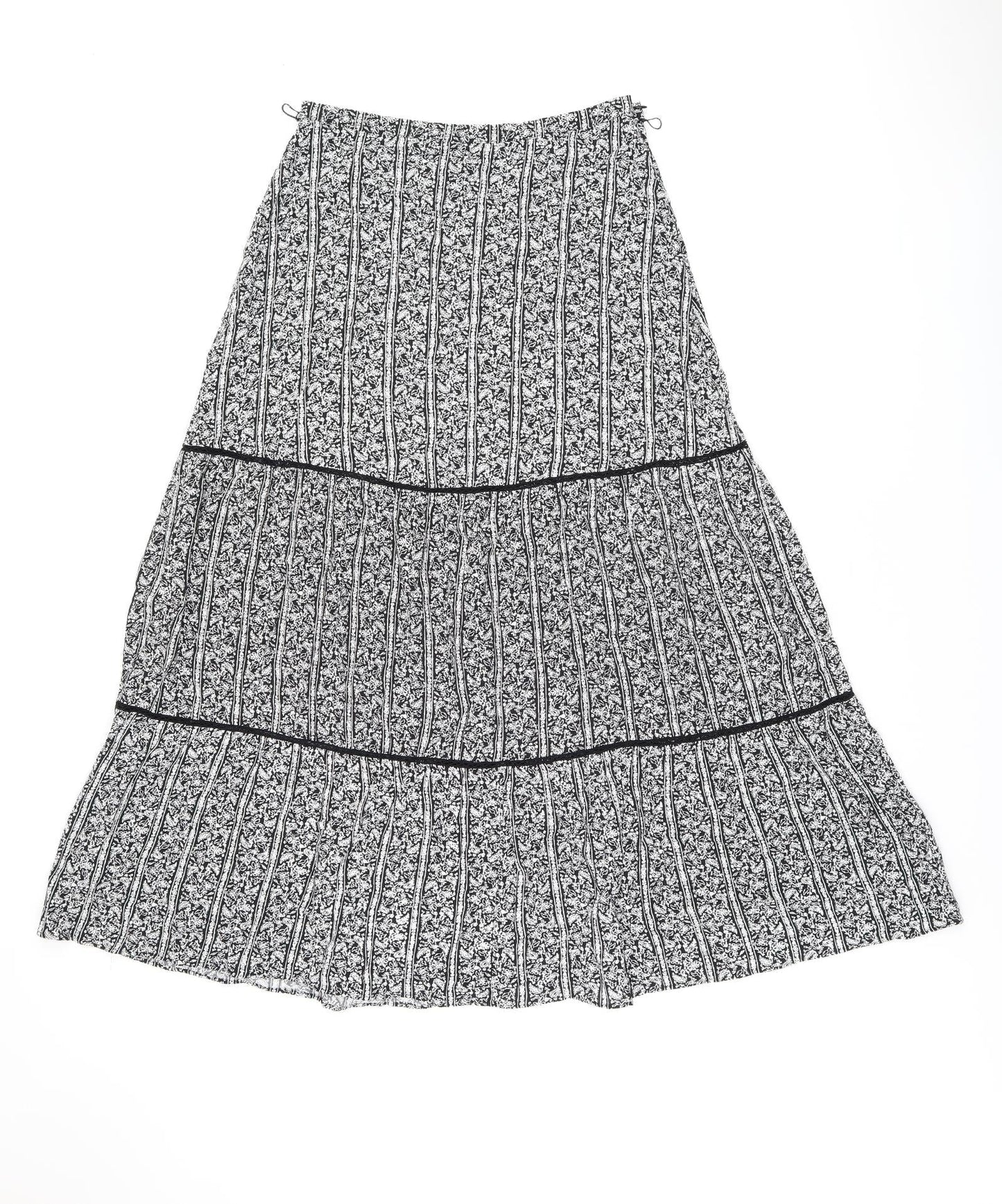 Marks and Spencer Womens Black Floral Viscose Swing Skirt Size 12 Zip