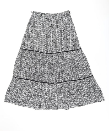 Marks and Spencer Womens Black Floral Viscose Swing Skirt Size 12 Zip