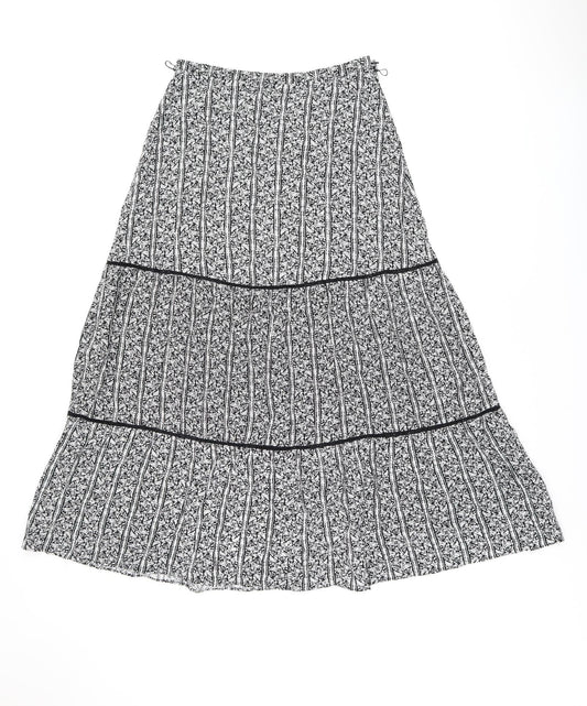 Marks and Spencer Womens Black Floral Viscose Swing Skirt Size 12 Zip