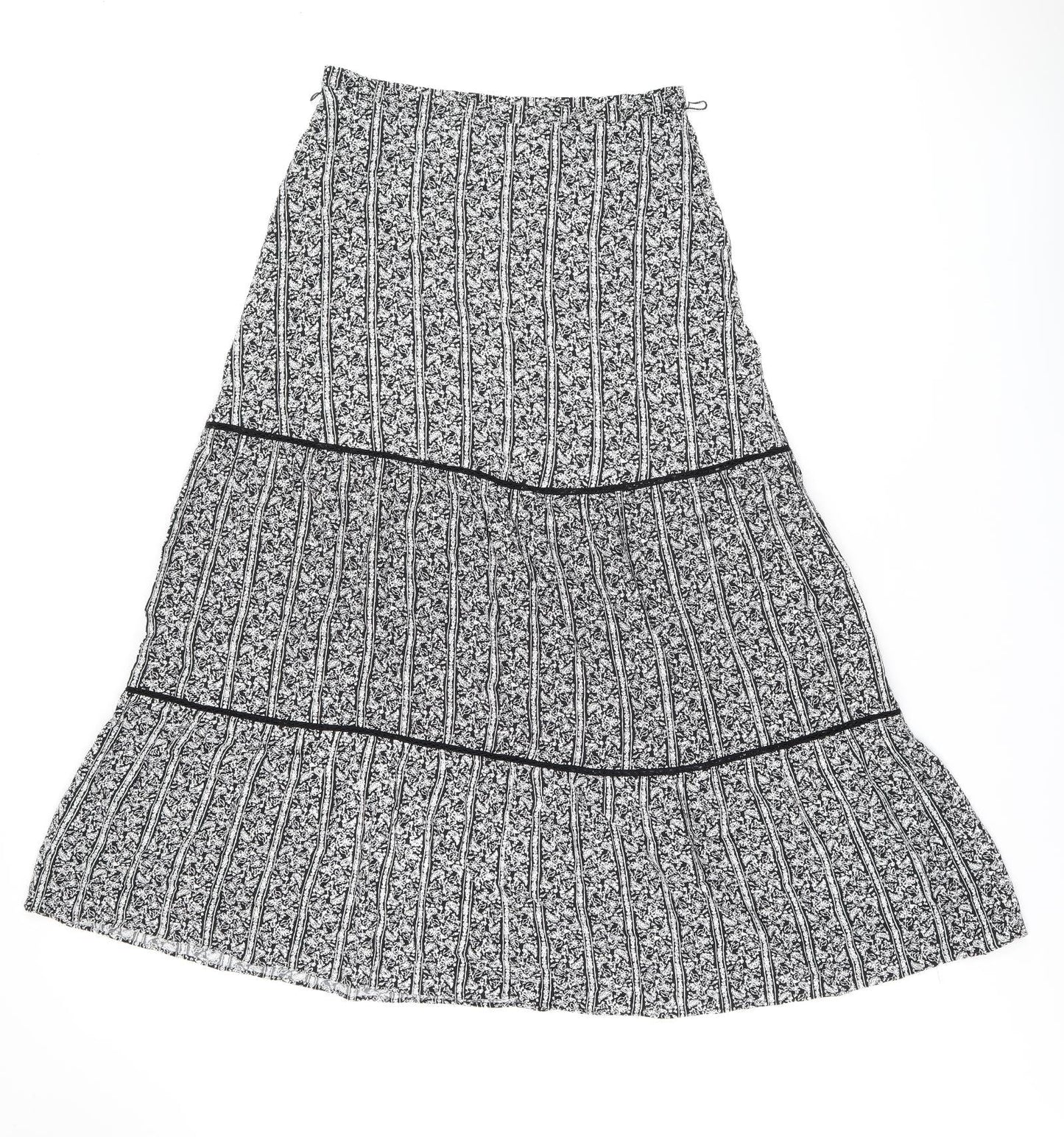 Marks and Spencer Womens Black Floral Viscose Swing Skirt Size 12 Zip