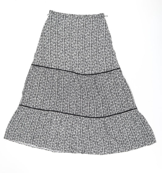 Marks and Spencer Womens Black Floral Viscose Swing Skirt Size 12 Zip