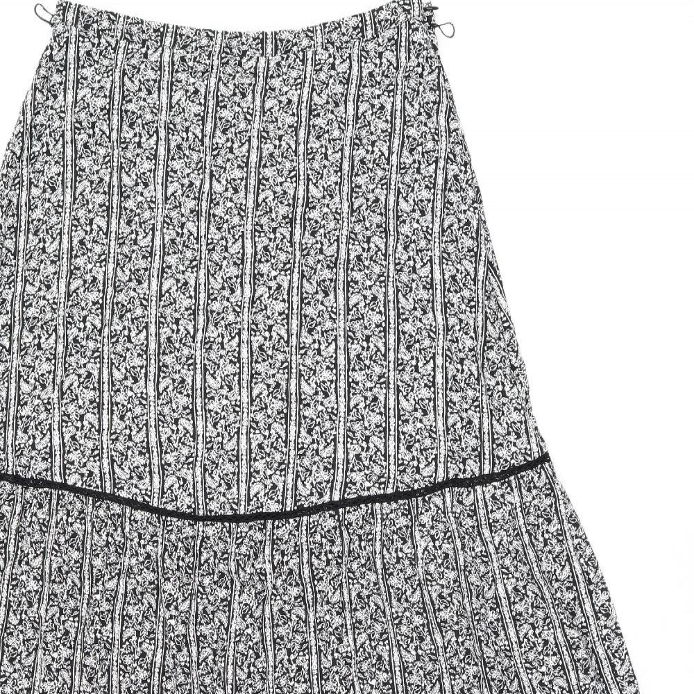 Marks and Spencer Womens Black Floral Viscose Swing Skirt Size 12 Zip