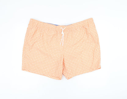 Marks and Spencer Mens Orange Geometric Polyester Bermuda Shorts Size 3XL Regular Drawstring - Swim Shorts