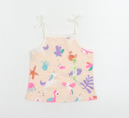 Marks and Spencer Girls Pink Geometric Cotton Camisole Tank Size 2-3 Years Square Neck Pullover