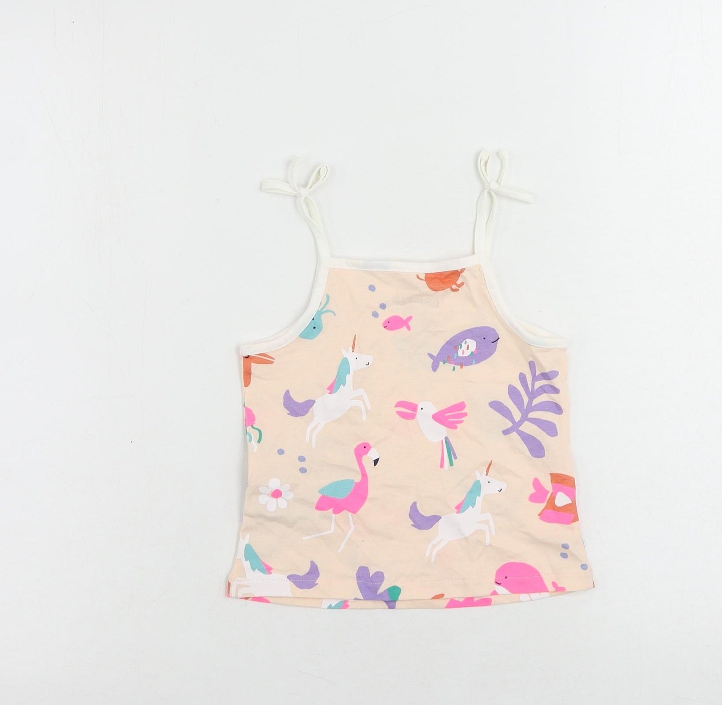 Marks and Spencer Girls Pink Geometric Cotton Camisole Tank Size 2-3 Years Square Neck Pullover
