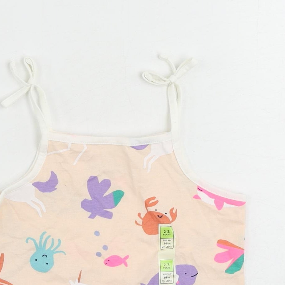Marks and Spencer Girls Pink Geometric Cotton Camisole Tank Size 2-3 Years Square Neck Pullover
