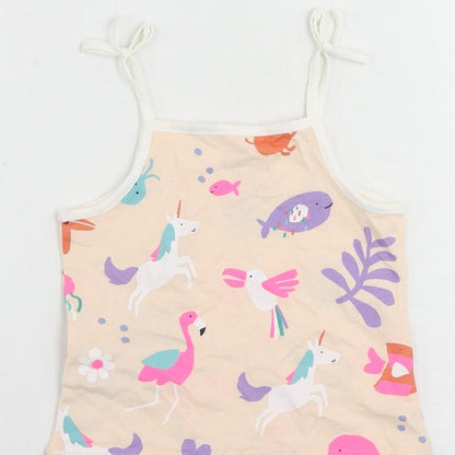 Marks and Spencer Girls Pink Geometric Cotton Camisole Tank Size 2-3 Years Square Neck Pullover