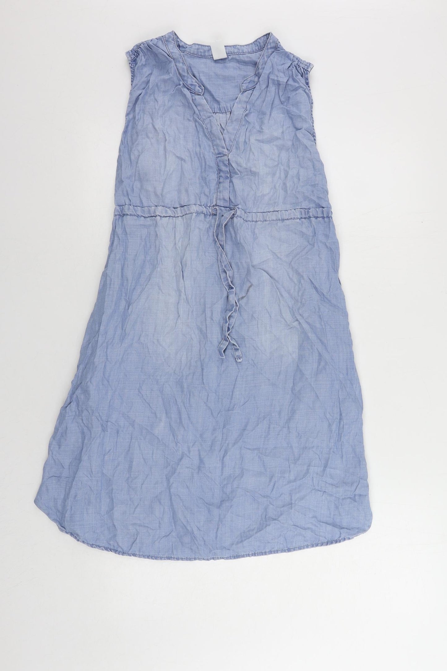 H&M Womens Blue Lyocell Shift Size S V-Neck Drawstring - Pockets