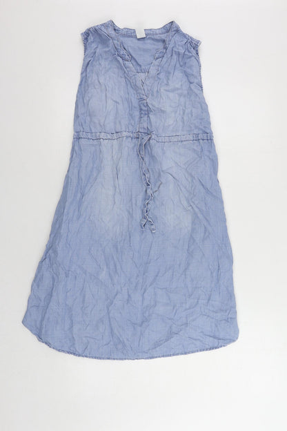 H&M Womens Blue Lyocell Shift Size S V-Neck Drawstring - Pockets